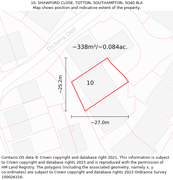 10, SHAWFORD CLOSE, TOTTON, SOUTHAMPTON, SO40 8LA: Plot and title map