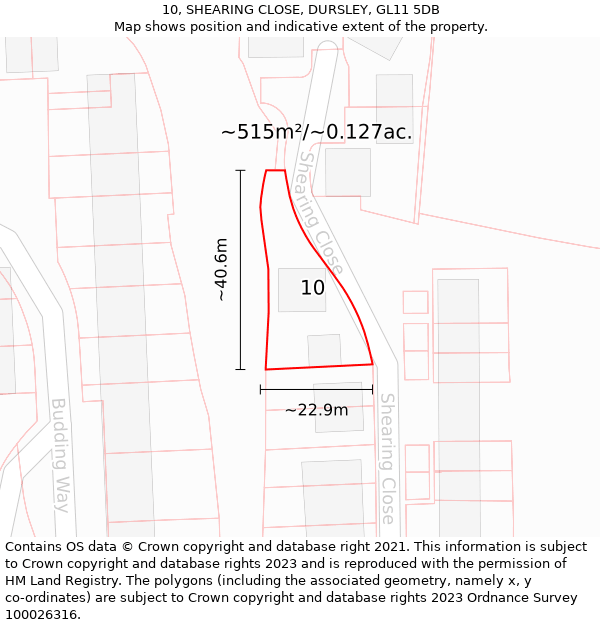 10, SHEARING CLOSE, DURSLEY, GL11 5DB: Plot and title map