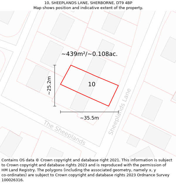 10, SHEEPLANDS LANE, SHERBORNE, DT9 4BP: Plot and title map