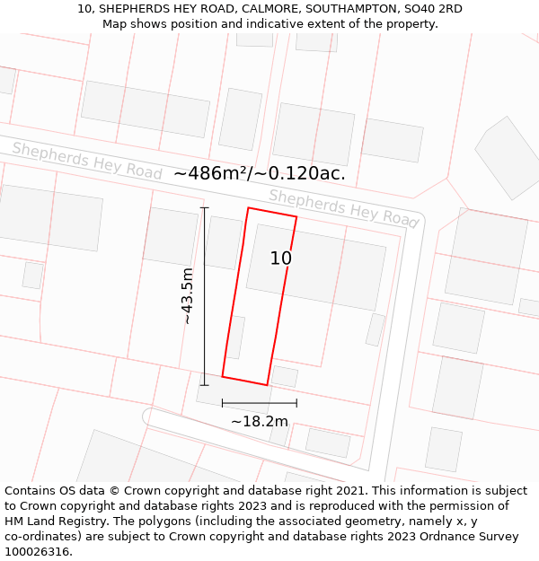 10, SHEPHERDS HEY ROAD, CALMORE, SOUTHAMPTON, SO40 2RD: Plot and title map