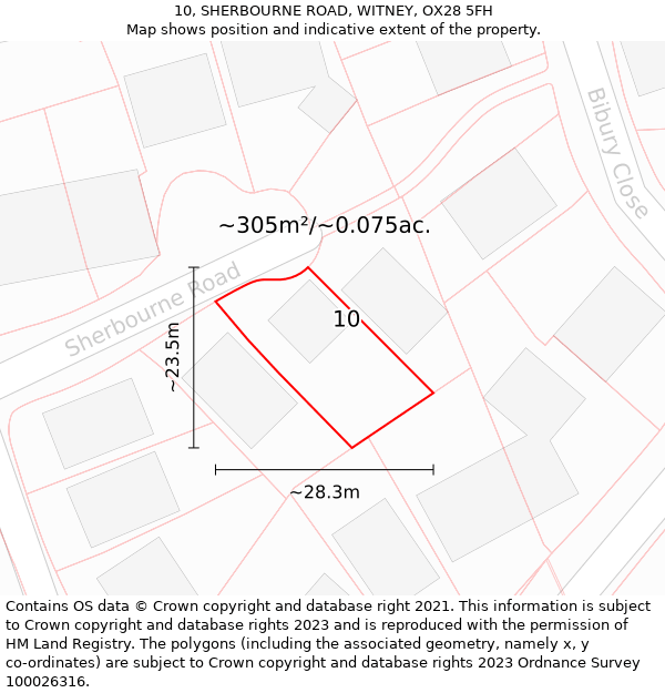 10, SHERBOURNE ROAD, WITNEY, OX28 5FH: Plot and title map