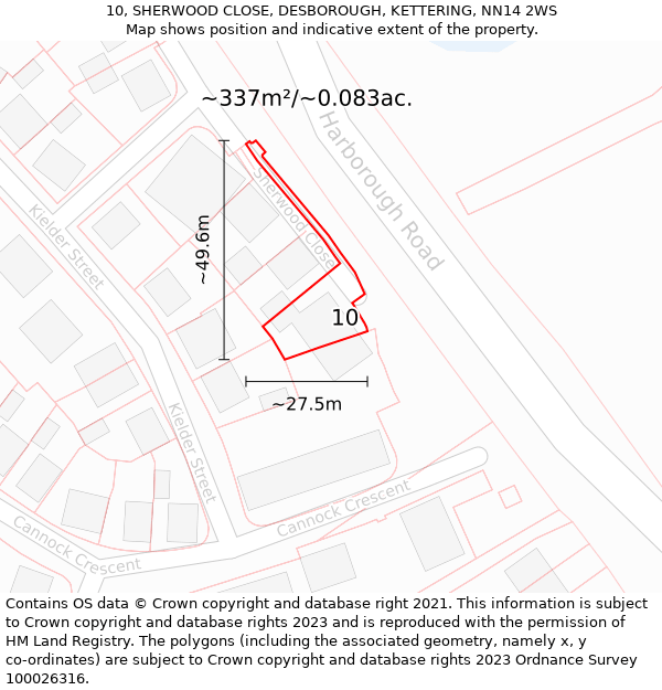 10, SHERWOOD CLOSE, DESBOROUGH, KETTERING, NN14 2WS: Plot and title map