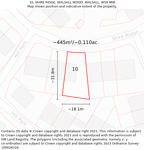 10, SHIRE RIDGE, WALSALL WOOD, WALSALL, WS9 9RB: Plot and title map