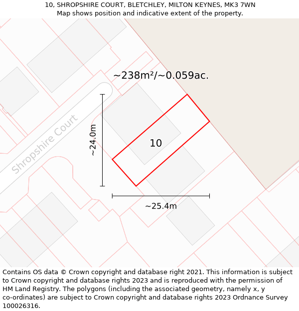 10, SHROPSHIRE COURT, BLETCHLEY, MILTON KEYNES, MK3 7WN: Plot and title map