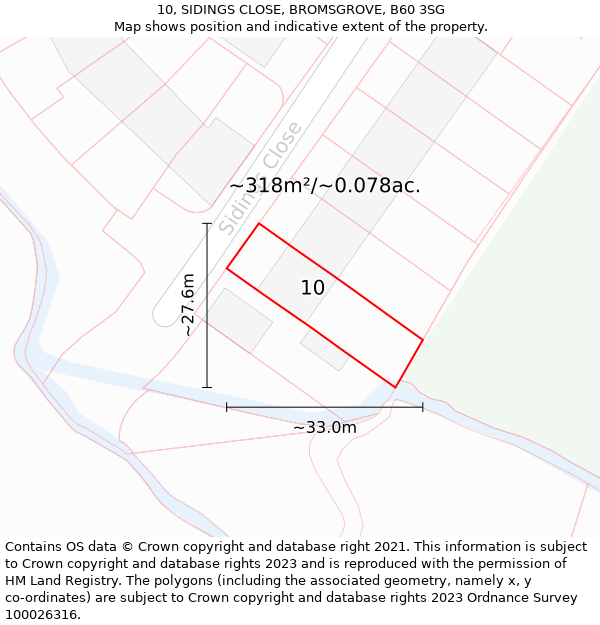 10, SIDINGS CLOSE, BROMSGROVE, B60 3SG: Plot and title map