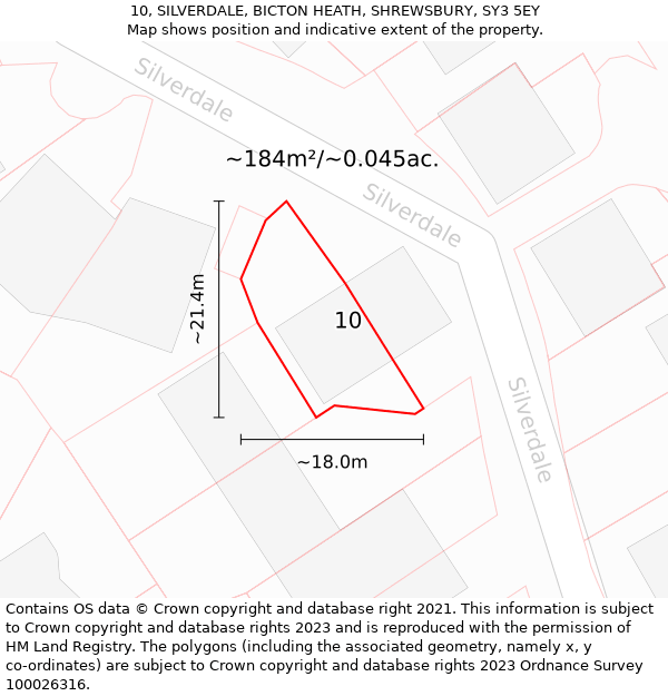 10, SILVERDALE, BICTON HEATH, SHREWSBURY, SY3 5EY: Plot and title map