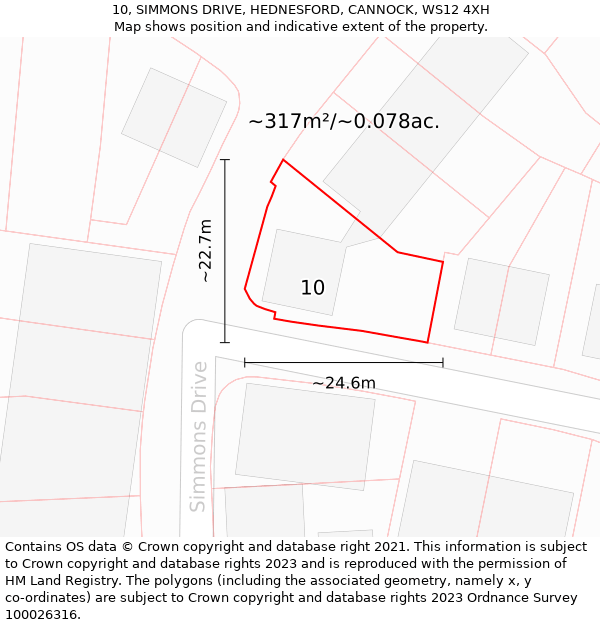 10, SIMMONS DRIVE, HEDNESFORD, CANNOCK, WS12 4XH: Plot and title map