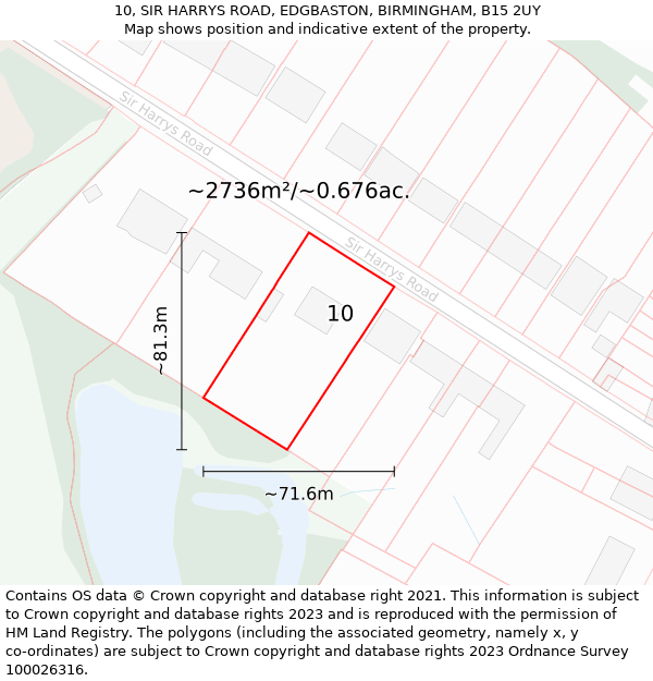 10, SIR HARRYS ROAD, EDGBASTON, BIRMINGHAM, B15 2UY: Plot and title map