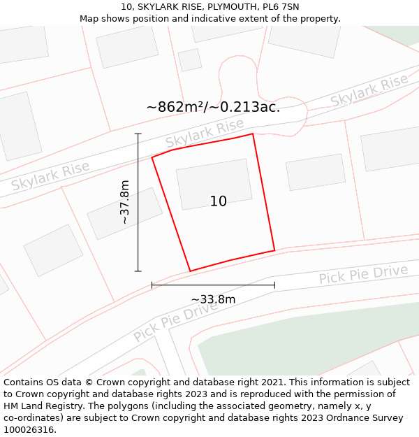 10, SKYLARK RISE, PLYMOUTH, PL6 7SN: Plot and title map