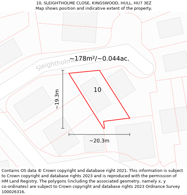 10, SLEIGHTHOLME CLOSE, KINGSWOOD, HULL, HU7 3EZ: Plot and title map