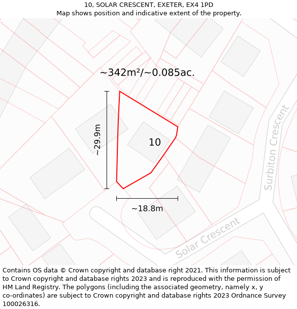 10, SOLAR CRESCENT, EXETER, EX4 1PD: Plot and title map