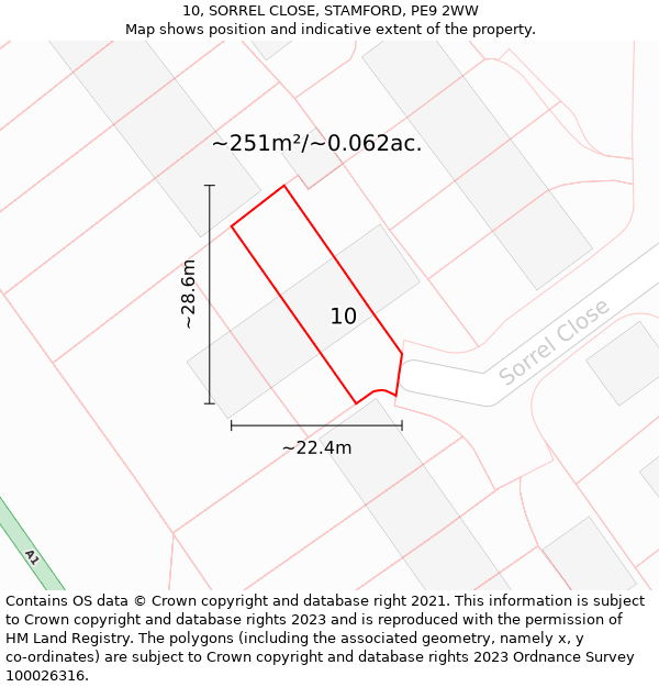 10, SORREL CLOSE, STAMFORD, PE9 2WW: Plot and title map