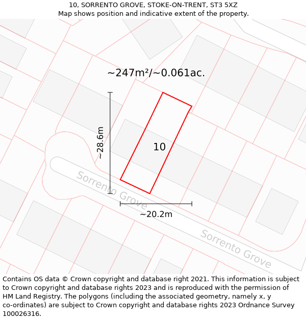 10, SORRENTO GROVE, STOKE-ON-TRENT, ST3 5XZ: Plot and title map