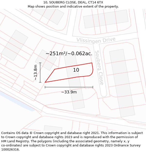 10, SOUBERG CLOSE, DEAL, CT14 6TX: Plot and title map