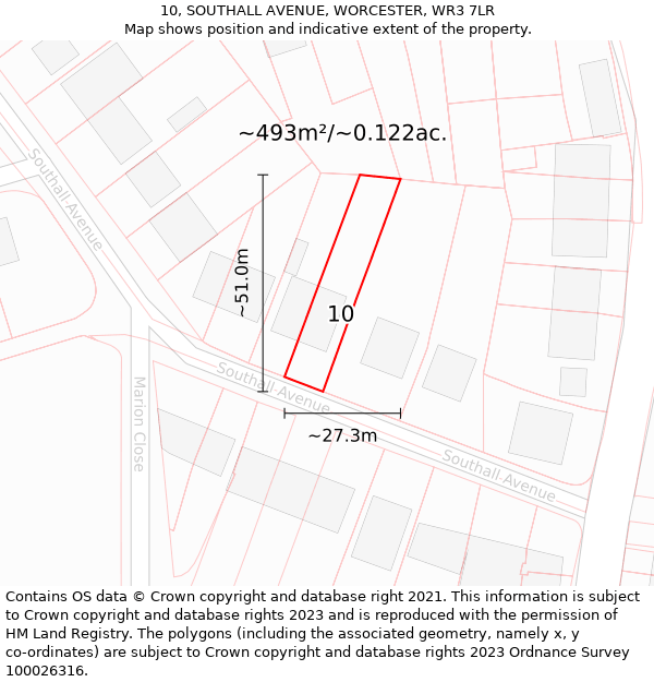 10, SOUTHALL AVENUE, WORCESTER, WR3 7LR: Plot and title map