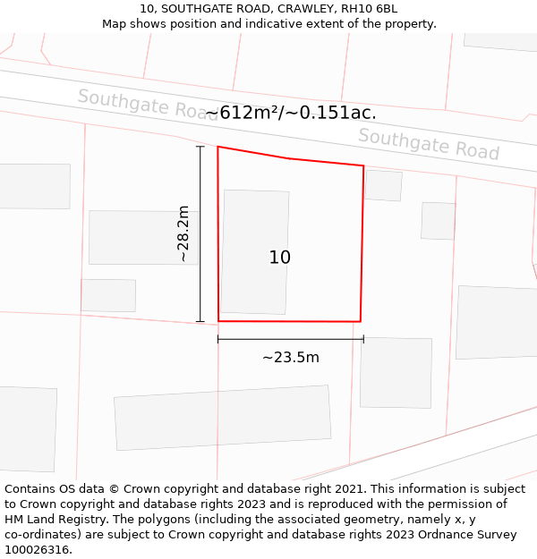 10, SOUTHGATE ROAD, CRAWLEY, RH10 6BL: Plot and title map