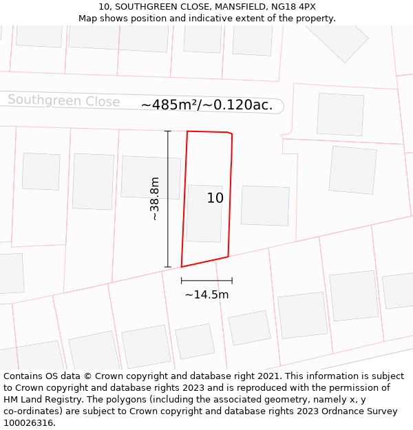 10, SOUTHGREEN CLOSE, MANSFIELD, NG18 4PX: Plot and title map