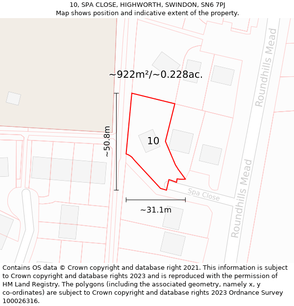 10, SPA CLOSE, HIGHWORTH, SWINDON, SN6 7PJ: Plot and title map