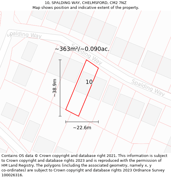 10, SPALDING WAY, CHELMSFORD, CM2 7NZ: Plot and title map