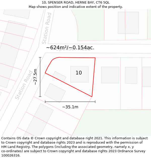 10, SPENSER ROAD, HERNE BAY, CT6 5QL: Plot and title map