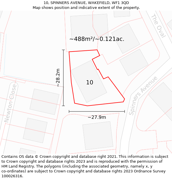 10, SPINNERS AVENUE, WAKEFIELD, WF1 3QD: Plot and title map