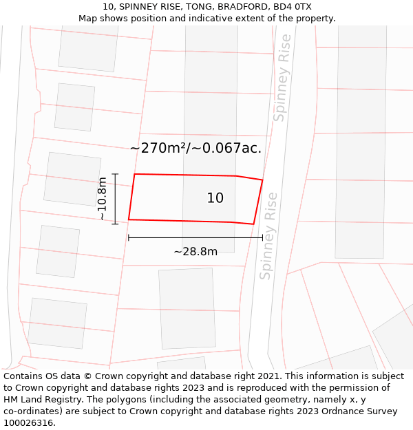 10, SPINNEY RISE, TONG, BRADFORD, BD4 0TX: Plot and title map