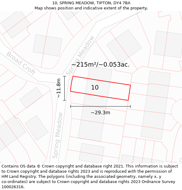 10, SPRING MEADOW, TIPTON, DY4 7BA: Plot and title map