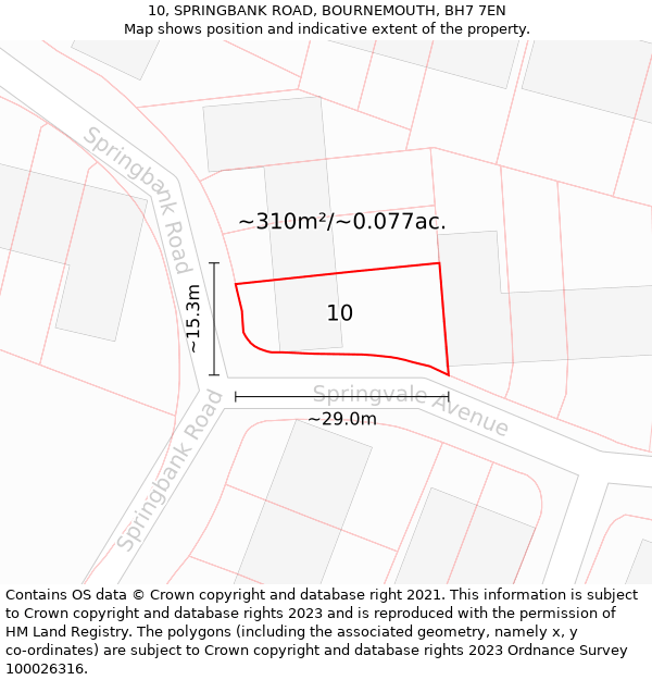 10, SPRINGBANK ROAD, BOURNEMOUTH, BH7 7EN: Plot and title map