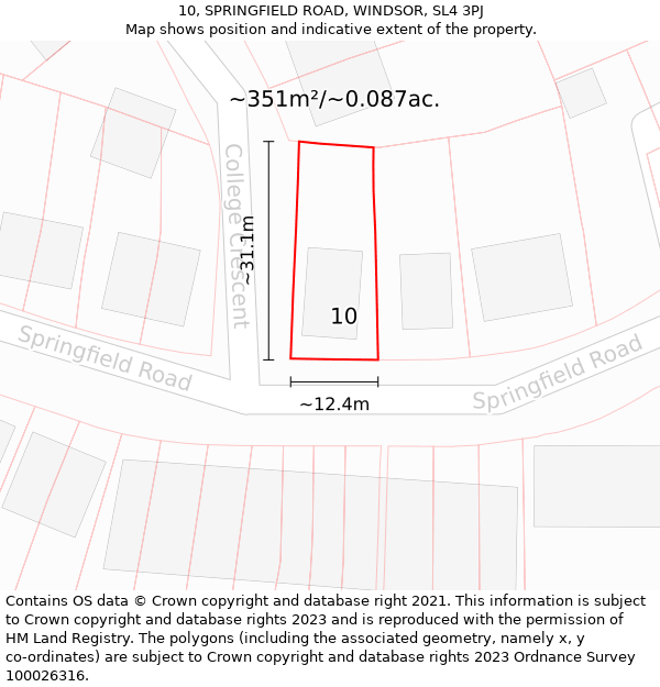 10, SPRINGFIELD ROAD, WINDSOR, SL4 3PJ: Plot and title map