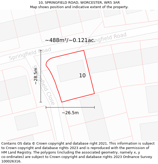 10, SPRINGFIELD ROAD, WORCESTER, WR5 3AR: Plot and title map