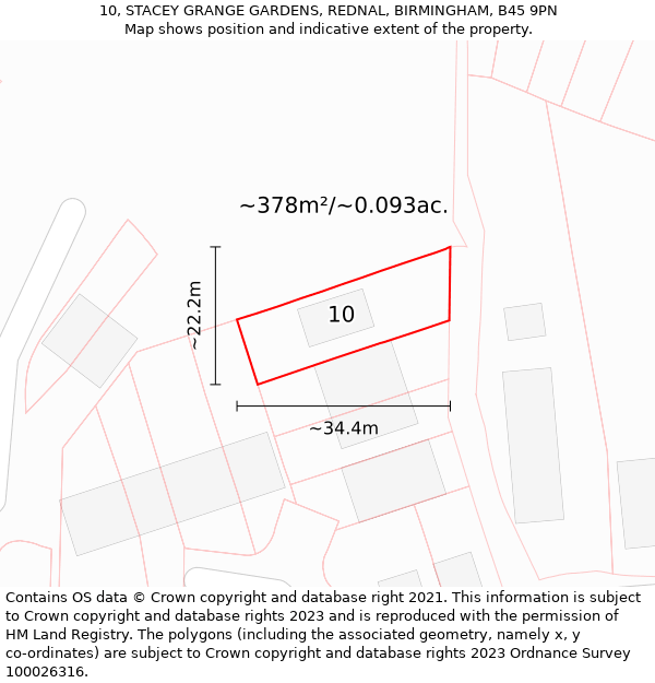 10, STACEY GRANGE GARDENS, REDNAL, BIRMINGHAM, B45 9PN: Plot and title map