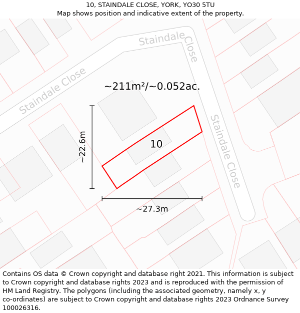 10, STAINDALE CLOSE, YORK, YO30 5TU: Plot and title map