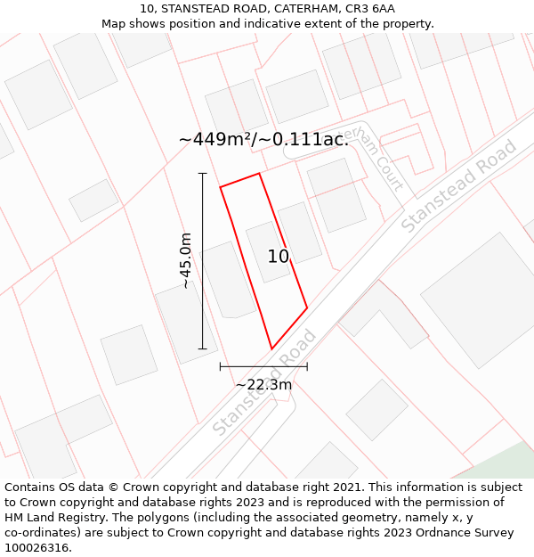 10, STANSTEAD ROAD, CATERHAM, CR3 6AA: Plot and title map