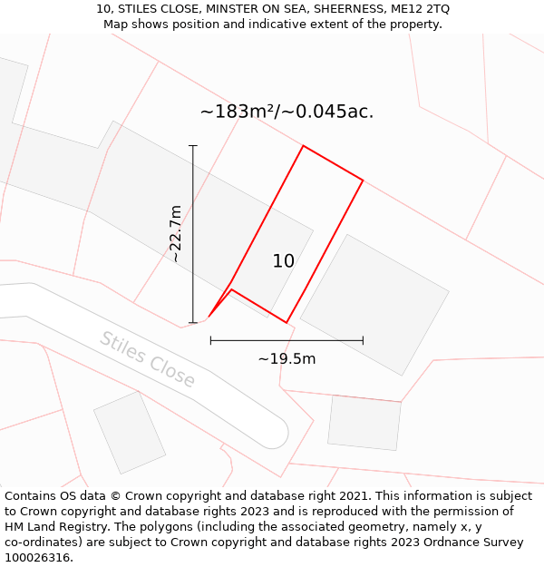 10, STILES CLOSE, MINSTER ON SEA, SHEERNESS, ME12 2TQ: Plot and title map