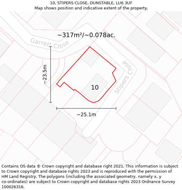 10, STIPERS CLOSE, DUNSTABLE, LU6 3UF: Plot and title map