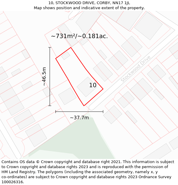 10, STOCKWOOD DRIVE, CORBY, NN17 1JL: Plot and title map