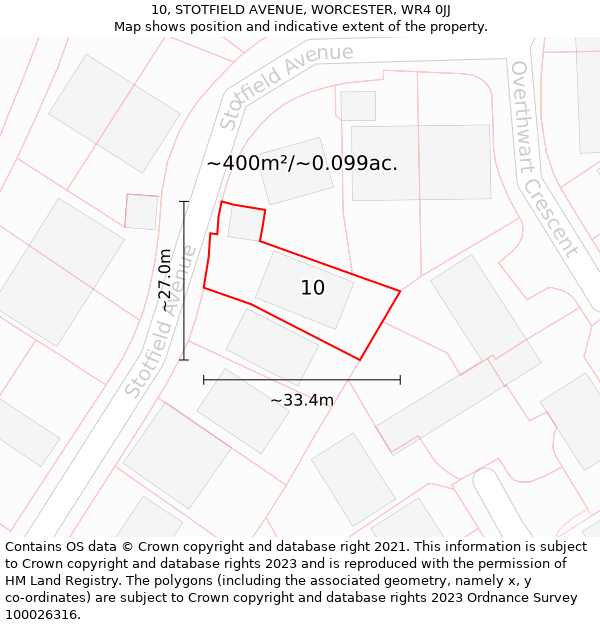 10, STOTFIELD AVENUE, WORCESTER, WR4 0JJ: Plot and title map