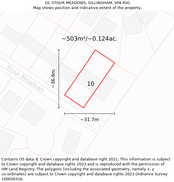 10, STOUR MEADOWS, GILLINGHAM, SP8 4SG: Plot and title map