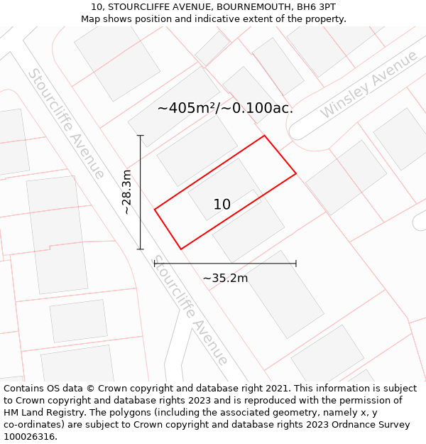 10, STOURCLIFFE AVENUE, BOURNEMOUTH, BH6 3PT: Plot and title map