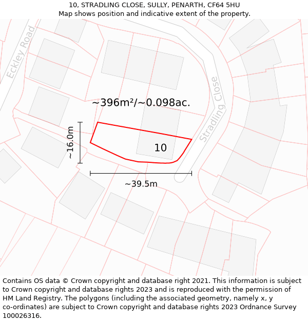 10, STRADLING CLOSE, SULLY, PENARTH, CF64 5HU: Plot and title map