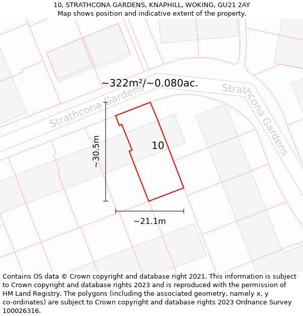 10, STRATHCONA GARDENS, KNAPHILL, WOKING, GU21 2AY: Plot and title map