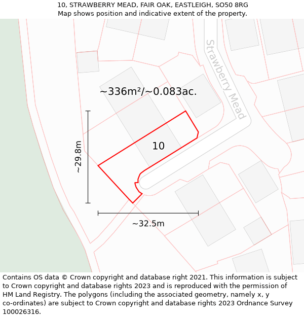 10, STRAWBERRY MEAD, FAIR OAK, EASTLEIGH, SO50 8RG: Plot and title map