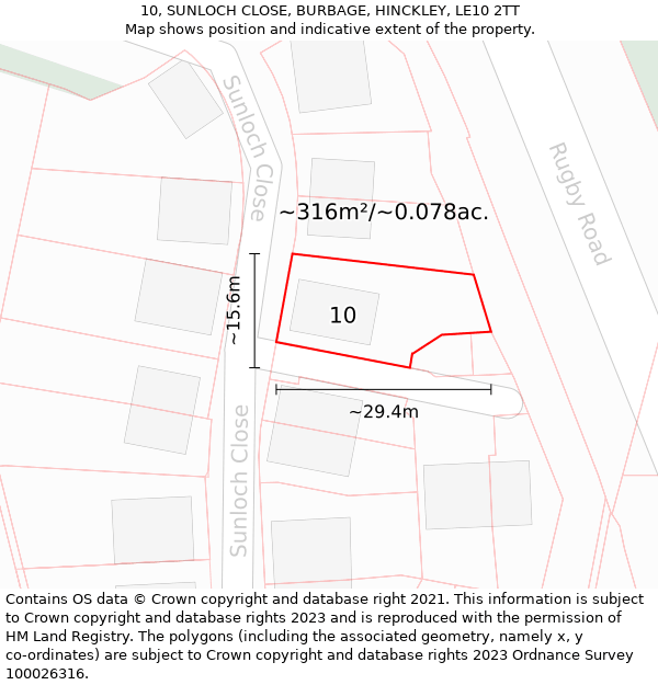 10, SUNLOCH CLOSE, BURBAGE, HINCKLEY, LE10 2TT: Plot and title map