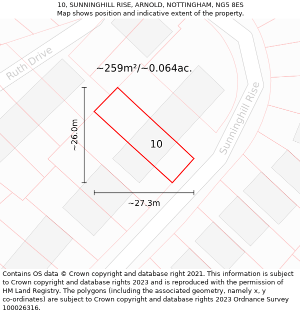 10, SUNNINGHILL RISE, ARNOLD, NOTTINGHAM, NG5 8ES: Plot and title map