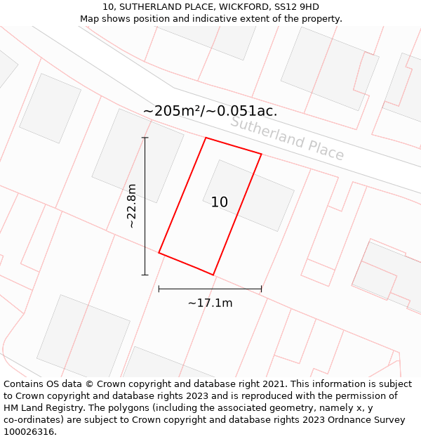10, SUTHERLAND PLACE, WICKFORD, SS12 9HD: Plot and title map