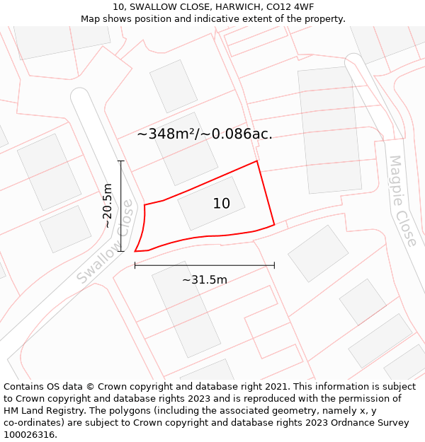 10, SWALLOW CLOSE, HARWICH, CO12 4WF: Plot and title map