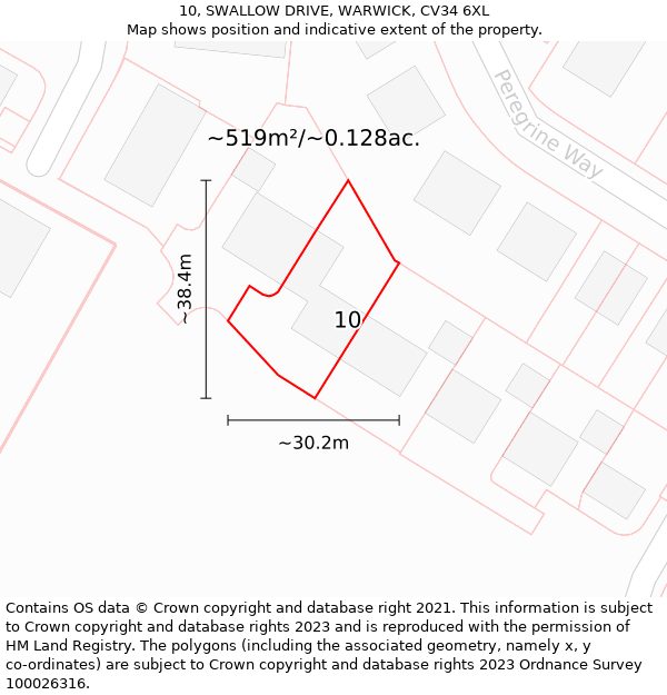 10, SWALLOW DRIVE, WARWICK, CV34 6XL: Plot and title map