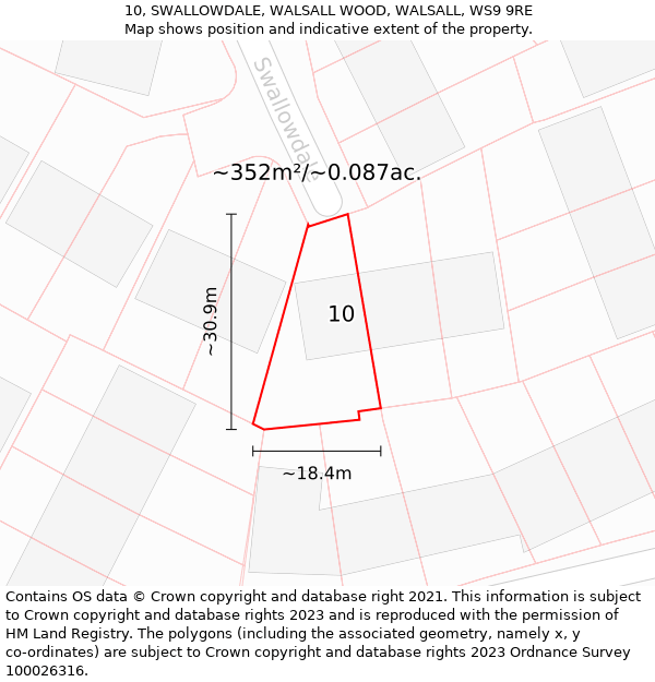 10, SWALLOWDALE, WALSALL WOOD, WALSALL, WS9 9RE: Plot and title map