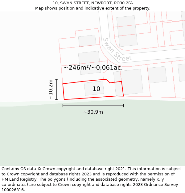 10, SWAN STREET, NEWPORT, PO30 2FA: Plot and title map