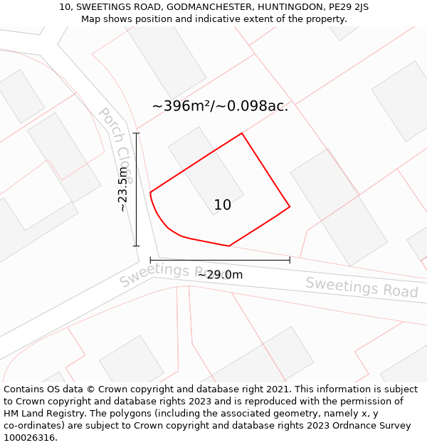 10, SWEETINGS ROAD, GODMANCHESTER, HUNTINGDON, PE29 2JS: Plot and title map